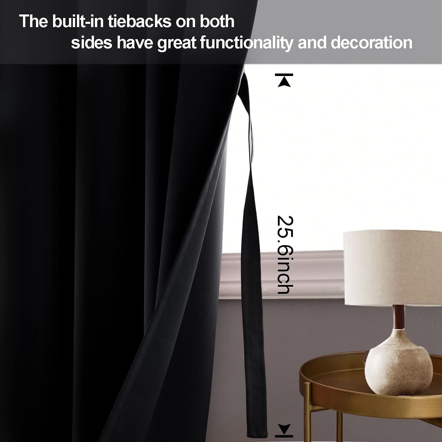 JIUZHEN Black Blackout Curtains for Bedroom Sewn with Tiebacks - Thermal Insulated Light Blocking Grommet Window Curtains for Living Room, 42 x 63 inch Length, Set of 2 Drape Panels