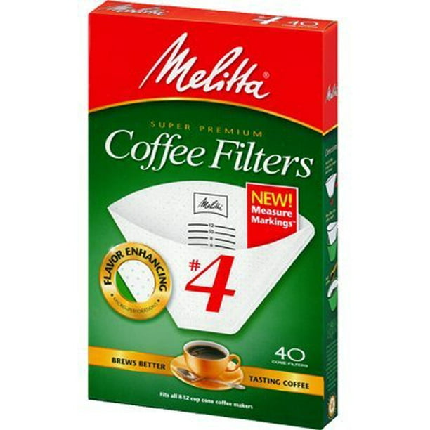 Cone Coffee Filters with Measure Markings No. 4 White 40 Count Pack of