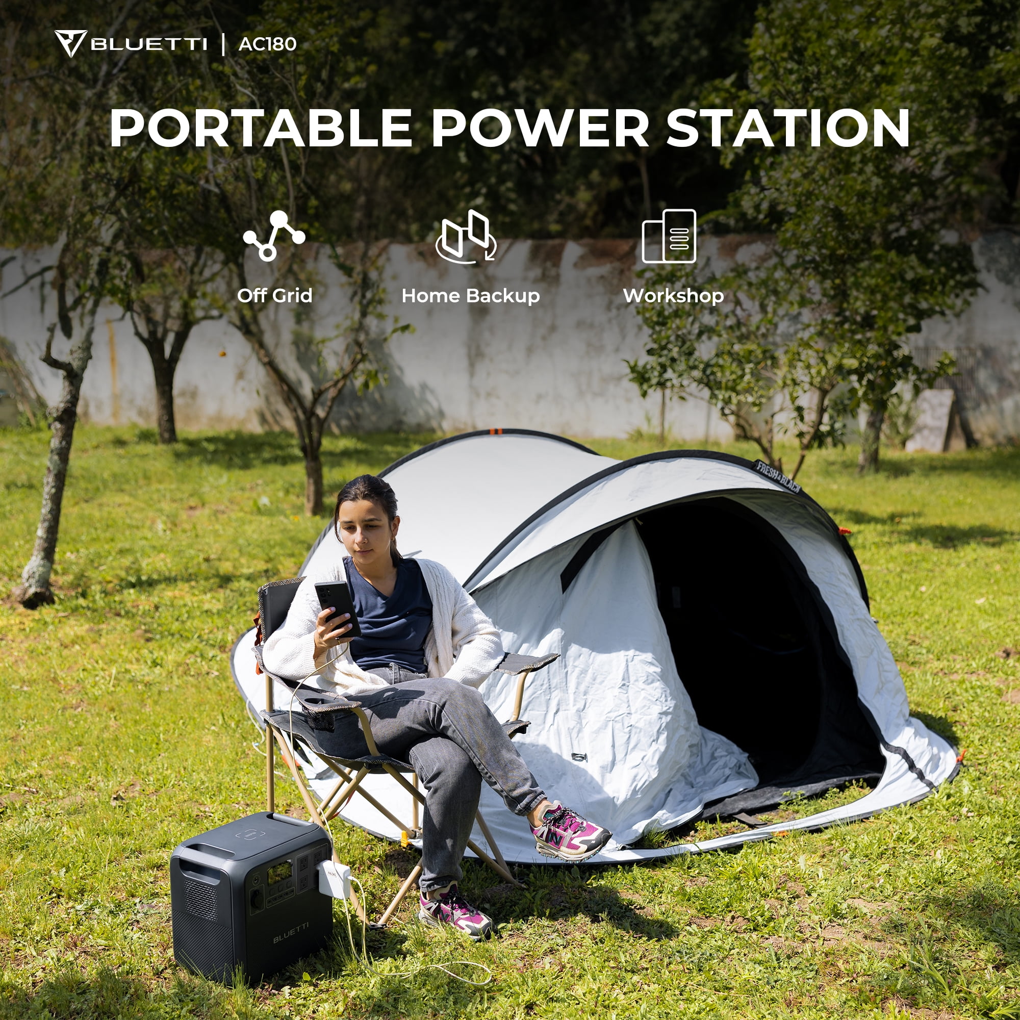 BLUETTI Solar Generator AC180 with 100W Solar Panel Included, 1152Wh Portable Power Station w/ 4 1800W (2700W Surge) AC Outlets, LiFePO4 Emergency Power for Camping, Off-grid, Power Outage