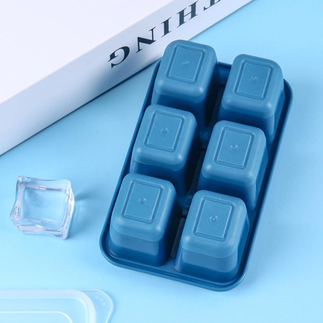 Molde cuadrado de silicona para cubitos de hielo con tapa, accesorio para molde de bandeja de hielo DIY (azul)