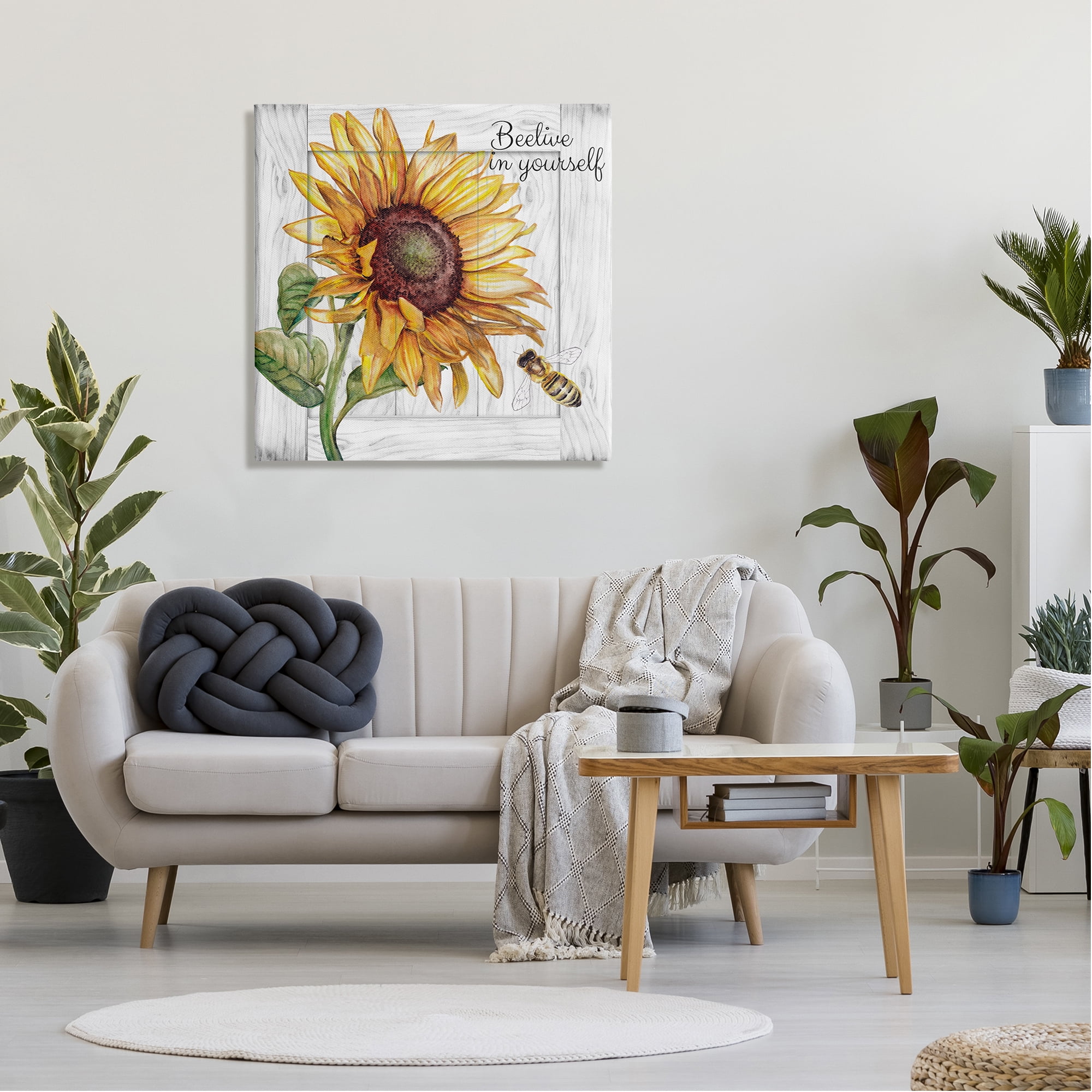 Stupell Industries Beelieve in Yourself Pun Botanical & Floral Painting Gallery Wrapped Canvas Art Print Wall Art, 30 x 30