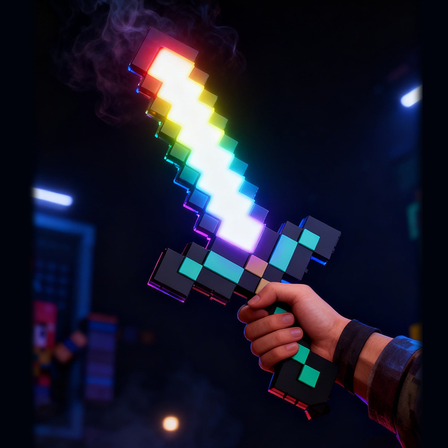 D.FAMILY Pixel Fantasy Diamond Sword Light - Multicolor RGB LED Night Lamp & Gaming Desk Decor