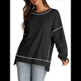 thumbnail image 2 of Sudadera Informal de Cuello Redondo para Mujer, Larga, Talla Grande, , con Costuras en Contraste, para Otoño. Negro XXL, 2 of 8