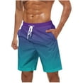 thumbnail image 2 of Fengqque Men's Fashionable and Comfortable Gradient Print with Pockets Elastic Waistband Drawstring Beach Shorts Purple L(L), 2 of 5