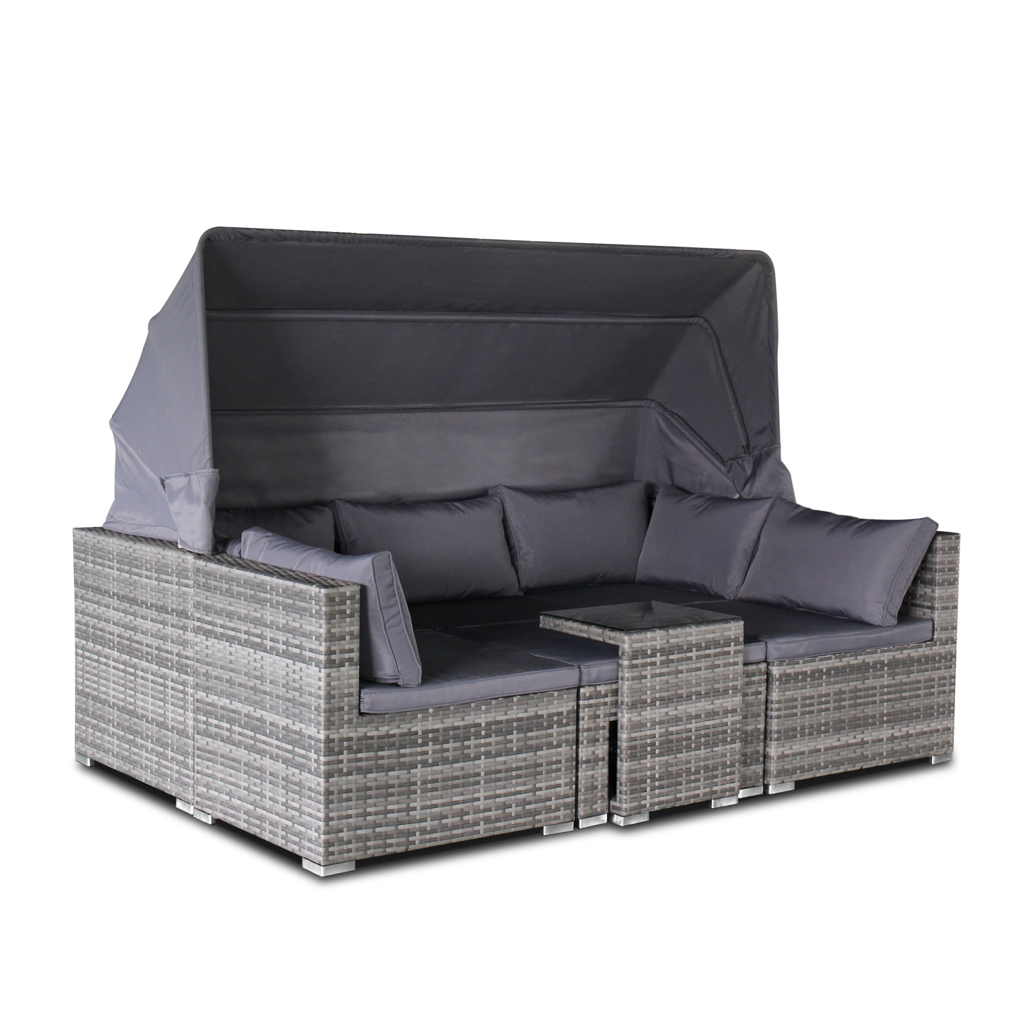 Magari Furniture Ds R403 Complete 5 Piece Wicker Rattan Pool Patio Garden Set With Cushions Grey Walmart Com Walmart Com