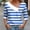 Blue, variant on Oplxuo Women's Skew V Neck Striped Blouses, Dressy Casual 3/4 Sleeve Button Decor Fall Tunic Shirts Colorblock Tops