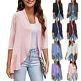 thumbnail image 4 of Women's Casual Lightweight Open Front Cardigans Soft Draped Ruffles 3/4 Sleeve Cardigan Open Front Cardigan Draped Ruffles Soft Knit Sweaters, 4 of 5