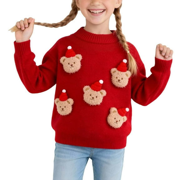 WOYY Girls Cute Bear Sweater Soft Crewneck Knitted Pullover Top, Sizes 18-24M