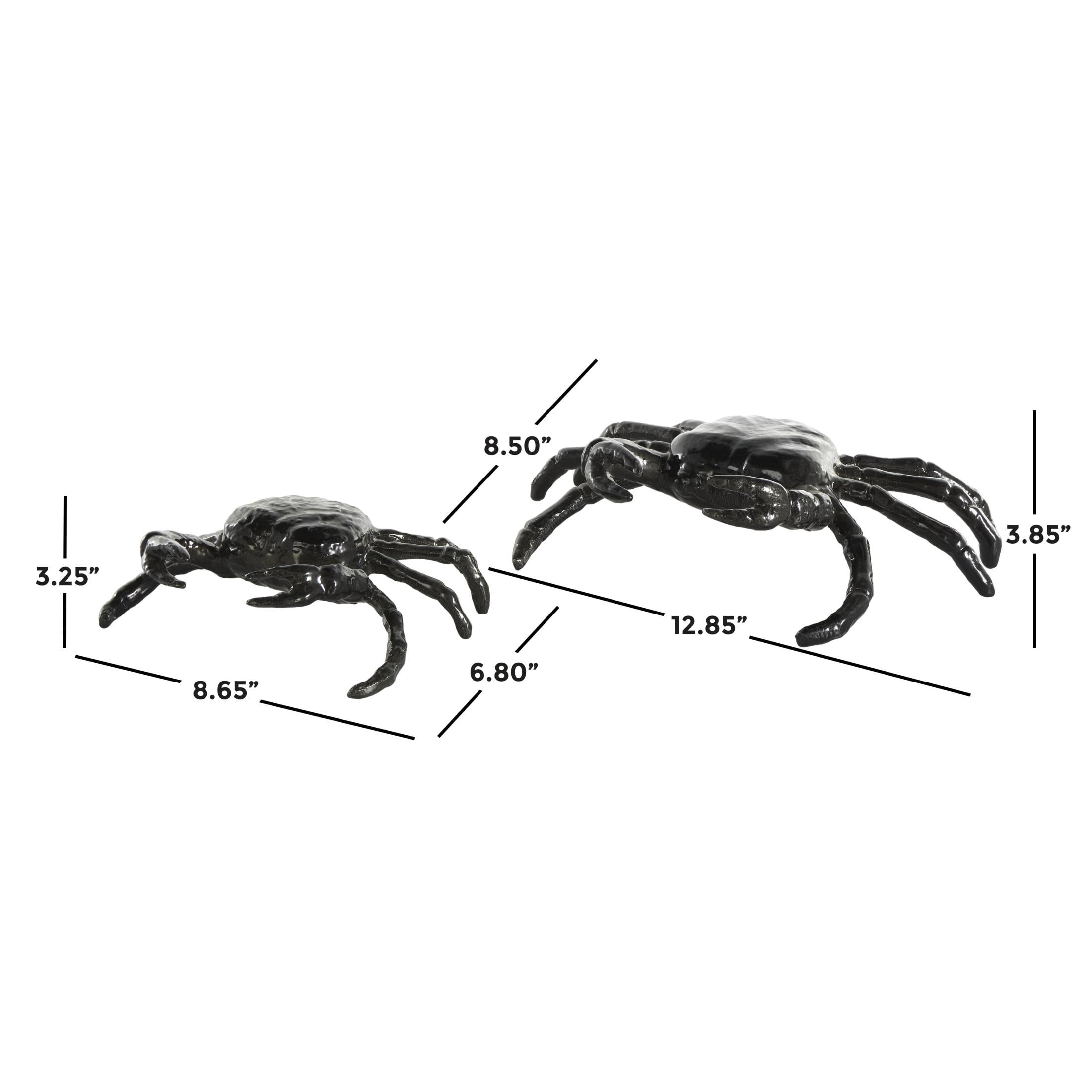 13", 9"W Black Aluminum Metal Crab Sculpture, by DecMode (2 Count)