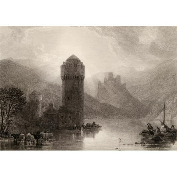 Tower of Niederlahnstein Germany Engraved by E. Goodall From A 19th Century Print by D. Roberts Print, Large - 36 x 26