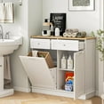 thumbnail image 7 of POWERSTONE Hidden Tilt Out Trash Cabinet Kitchen Island with 2 Drawers & Adjustable Shelf, Rubber Wood Countertop, Freestanding Laundry Hamper Recycle Bins, Pet Proof Garbage Can Holder White, 7 of 7
