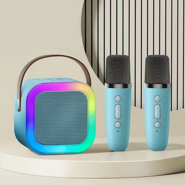 Máquina de karaoke portátil compatible con Bluetooth con 2 micrófonos inalámbricos (color)