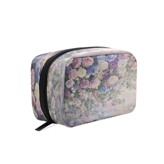 BZSMCE Makeup and Cosmetic Bag Women Simple Colorful Assortment Of Flowers Pattern Square Cosmetic Bag