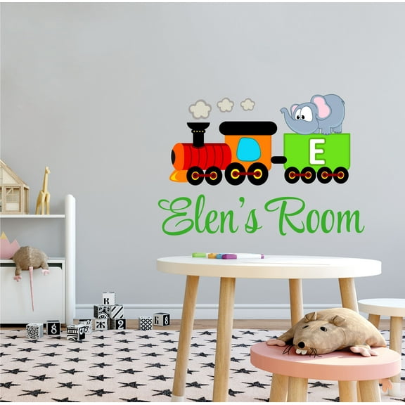 ALPHABET - Removable Kids Nursery Bedroom Educational Art Decoration Train Elephant Design Multicolored Vinyl Wall Decal - Home Living Room Personalized Name Lettering Art Wall Sticker 10" x 7"