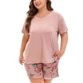 thumbnail image 5 of MUKVIK Plus Size Pajamas for Women Set, 2 Piece Womens Plus Size Short Sleeve V Neck Top and Shorts Pajama Sets with Pockets(Floral Brown 1,3X), 5 of 8