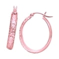 thumbnail image 2 of JewelStop 10k Rose Gold Shiny Oval Diamond Cut Sparkle Hoop Earrings - 4mm, 1.7gr., 2 of 5