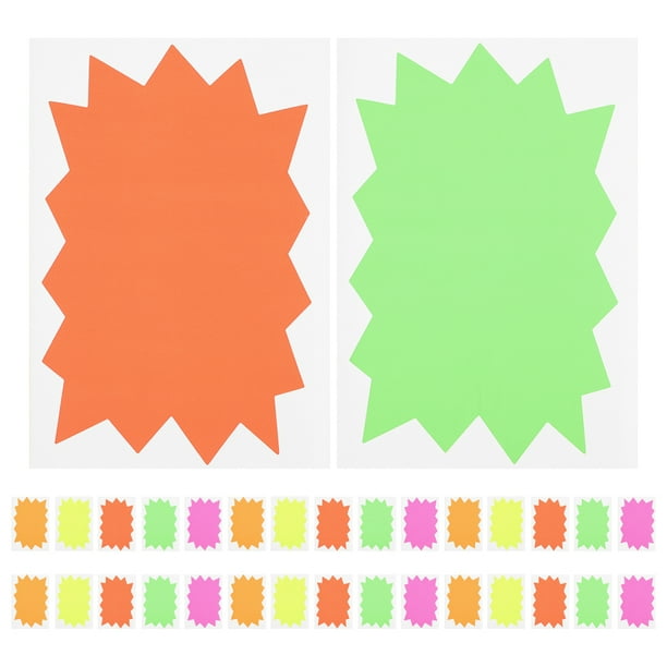 100 etiquetas de precio en blanco, etiquetas autoadhesivas fluorescentes, letreros de estrellas explosivas, letreros de venta de garaje, etiquetas de precios, letreros, carteles decorativos