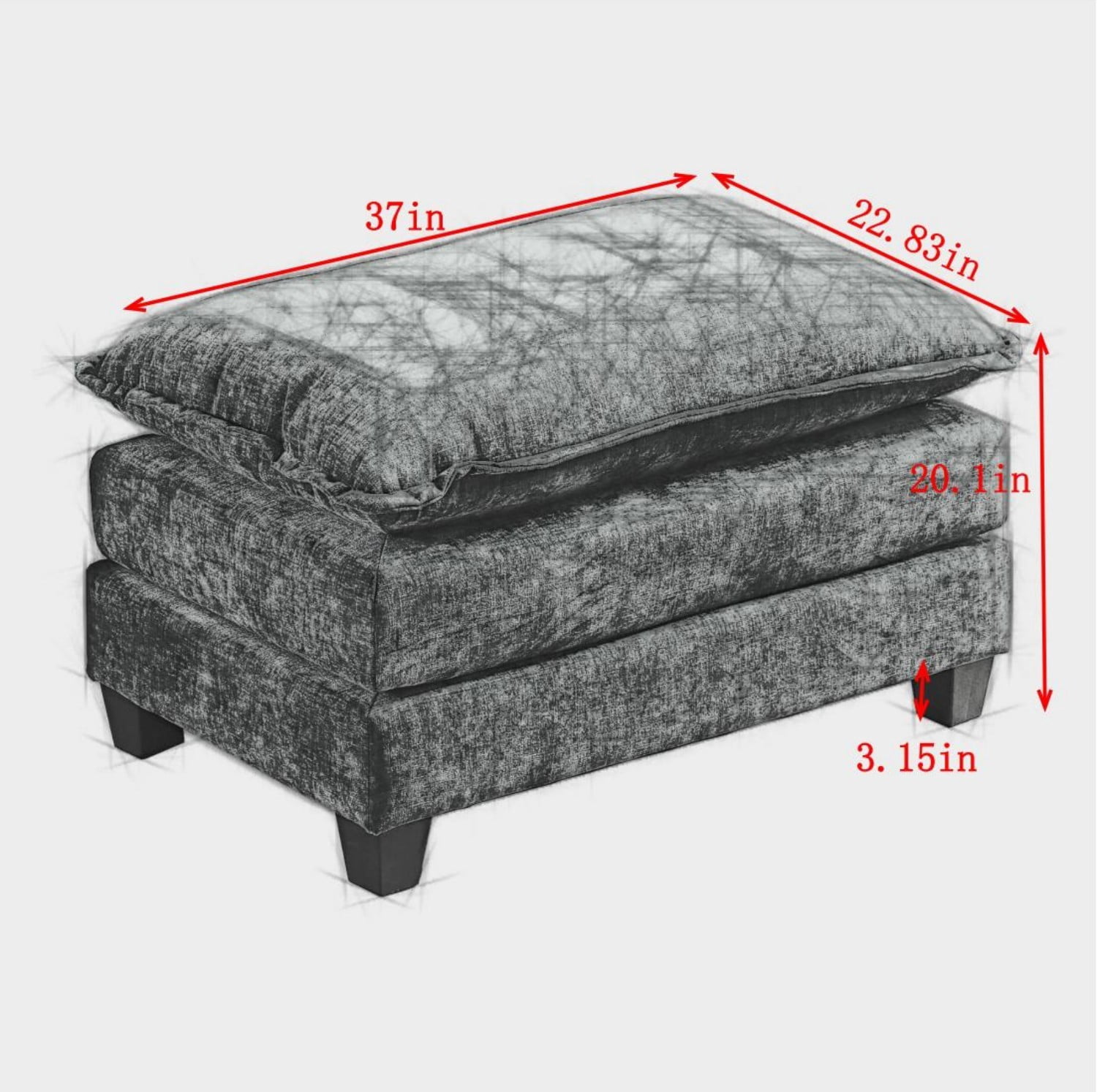 Cloud Sofa Ottoman, Modular Oversized Ottoman for Sectional Couch, Chenille Upholstered Footrest Stool for Living Room, Bedroom, Apartment, Gray