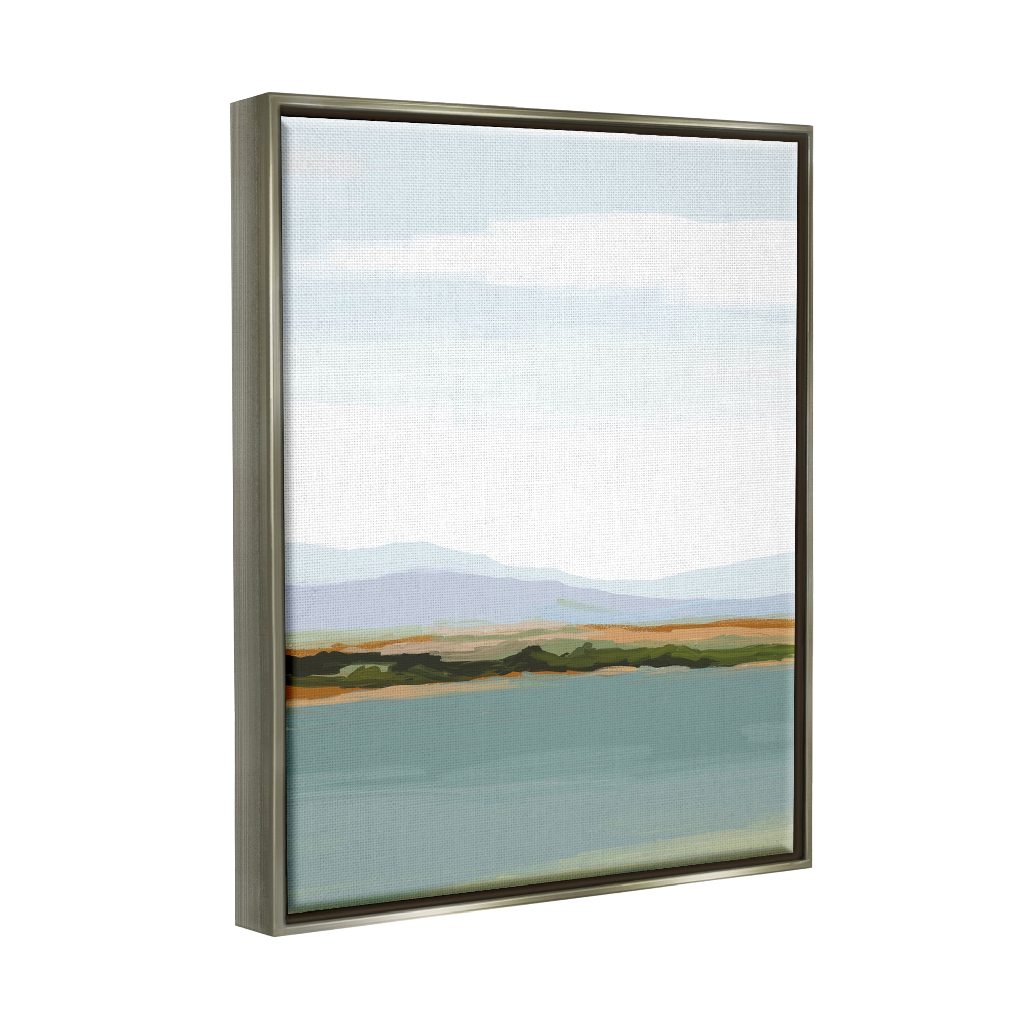 Stupell Industries Muted Lake Landscape Abstract Painting Gray Floater Framed Art Print Wall Art, 17 x 21