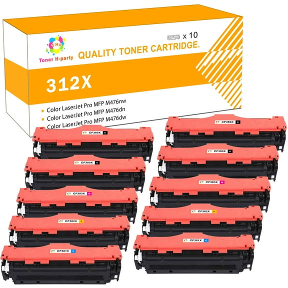 Toner H-Party Compatible Toner Cartridge for HP CF380X CF381A CF382A CF383A for Use with Color LaserJet Pro MFP M476nw M476dn M476dw Printer High Yield (4*Black,2*Cyan, 2*Magenta, 2*Yellow,10-Pack)