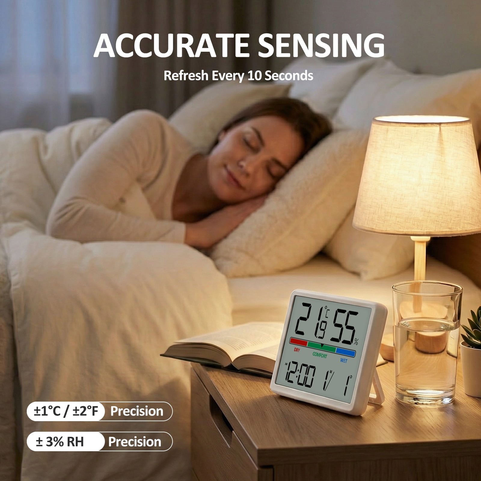 3Pcs Digital Hygrometer Indoor Thermometer Clock with Temp and Humidity Accurate Room Temp Gauge with Comfort Indicator for Bedroom Baby Room Office