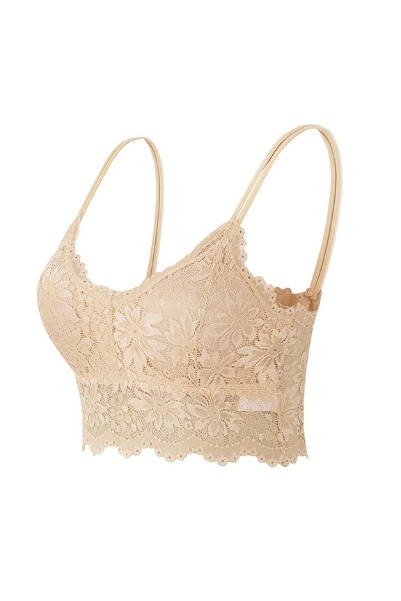 lace bralettes for women, Women's 1Pc Lace Underwear Bra (Without Breast Pads) Women, Women Solid Four Breasted Adjustable Wireless Bra Sports Bra Women Bra Women Full Support, Beige,S