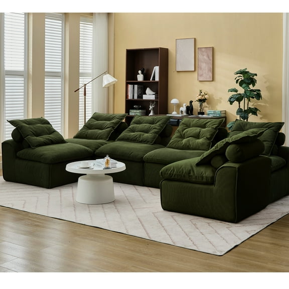 6 Seat Corduroy Modular , , Armrestless, Diy Possible, Equipped With Lumbar And Neck Pillows For Extra Comfort Armrest- Corduroy, 6 Pillow Included