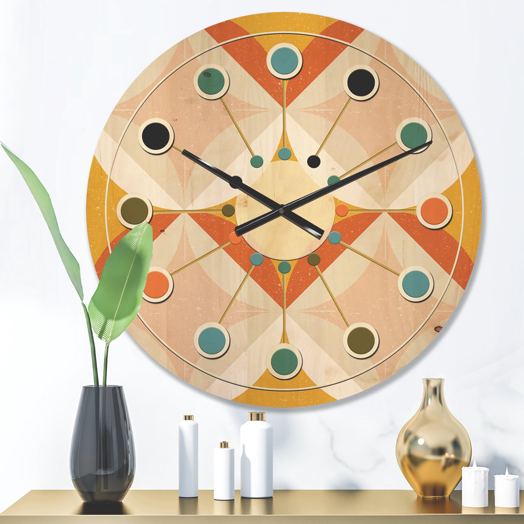 Designart 'Abstract Retro Design XII' Mid-Century Modern Wood Wall Clock