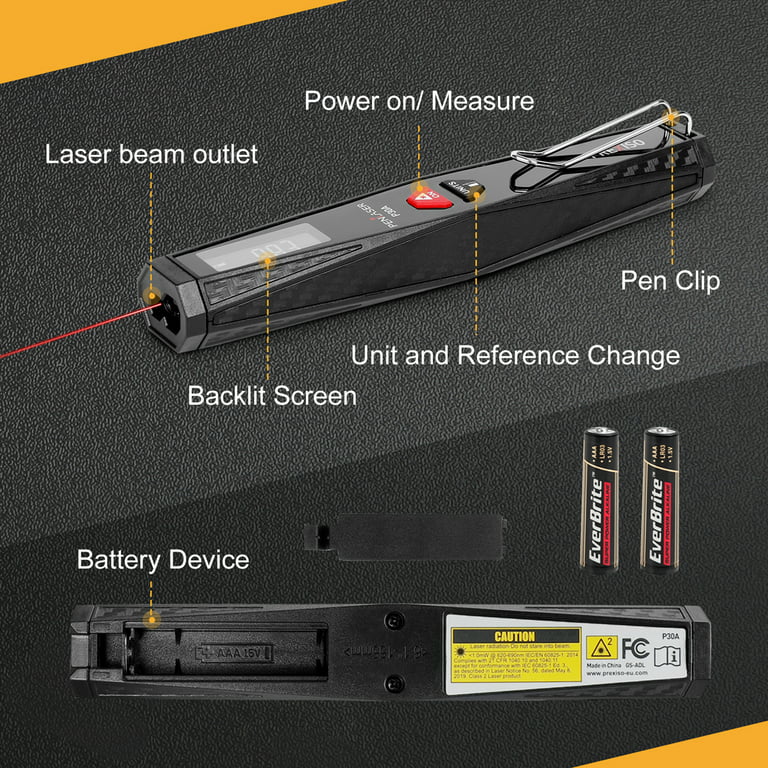Prexiso 0.35-40m / 135ft Mini télémètre laser bande numérique Li-ion  rechargeable poche distance mètre mesure laser télémètre