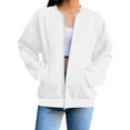 thumbnail image 2 of jtjvou Womens Zip Up Long Sleeve Sweatshirt Jacket Casual Loose Coats With Pockets White M, 2 of 3
