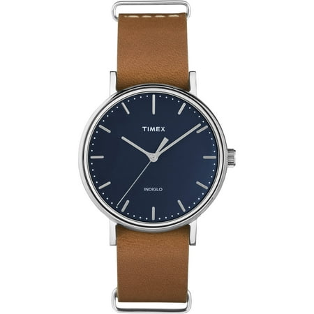 Timex Women's Fairfield 37 Blue Dial Watch, Tan Leather Slip-Thru Strap