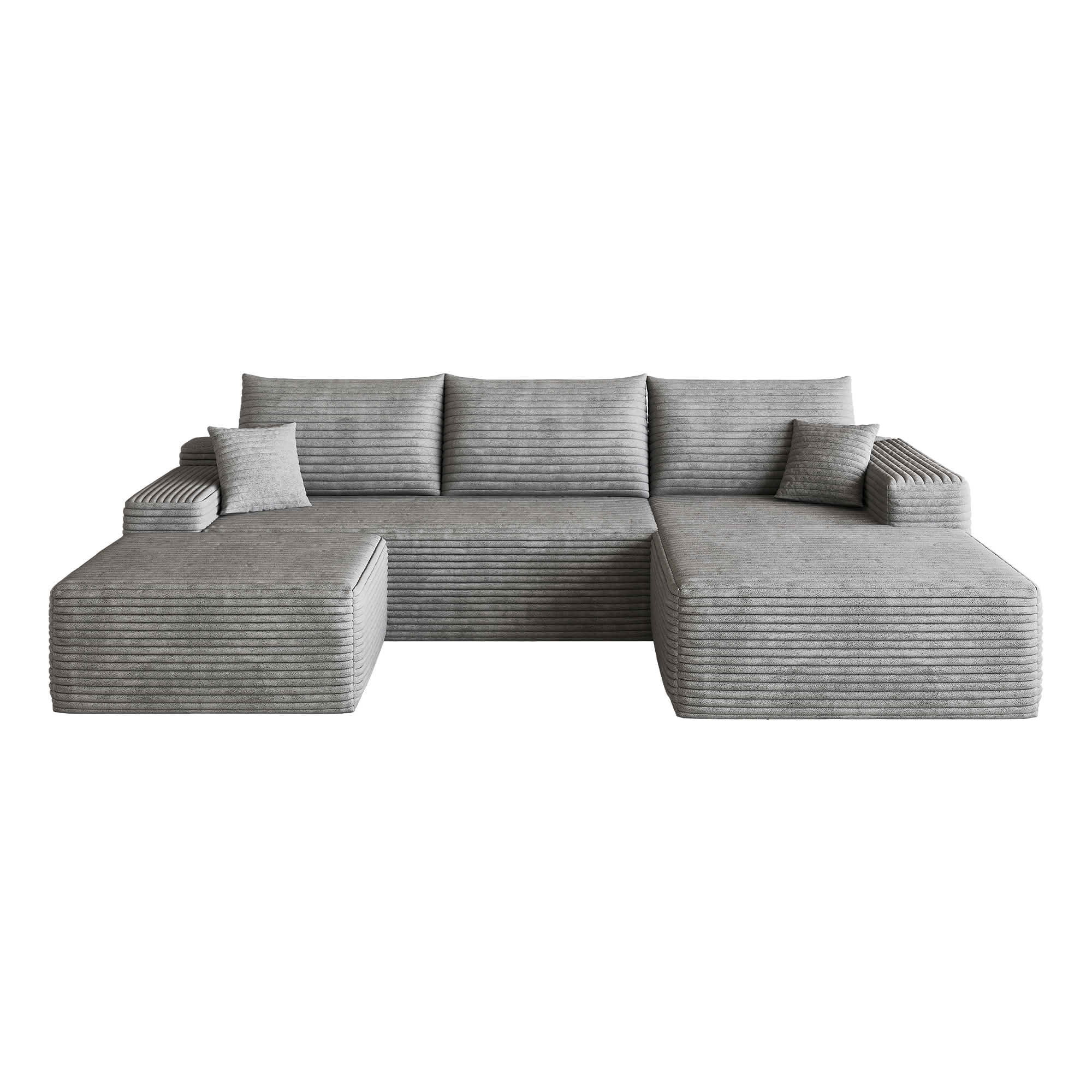 MAYEERTY 107" Cloud U-Shaped Sectional Sofa with 1 Ottoman, Plush Corduroy Deep Seat Modular Couch, No Assembly for Living Room