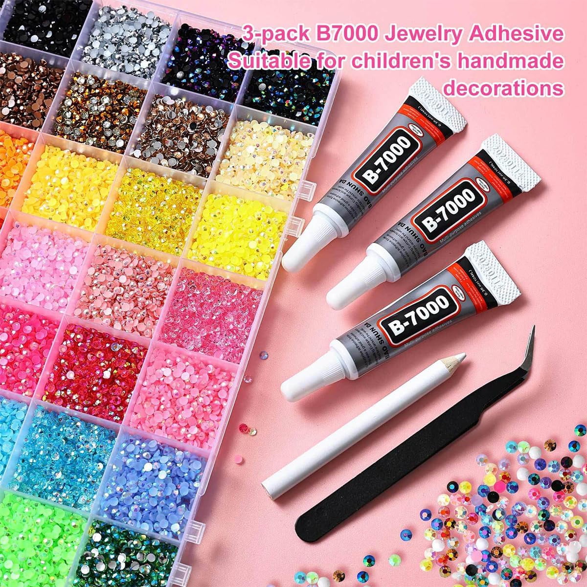 Bedazzler Kit with Rhinestones for Bedazzling, 3mm 40000 Pcs Flatback Gems for Crafting, Bedazzling Kit with 3Pcs B7000 Glue for Clothing Shoes Nail Book Diamond Art Bedazzled Kits
