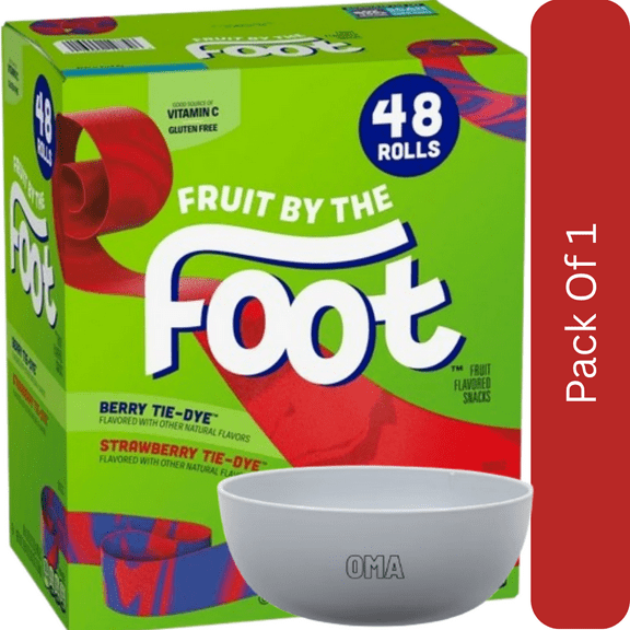 Fruit By The Foot Tie-Dye Variety Pack — 48 Single-Serve Rolls, With Olive White Bowl By OMA