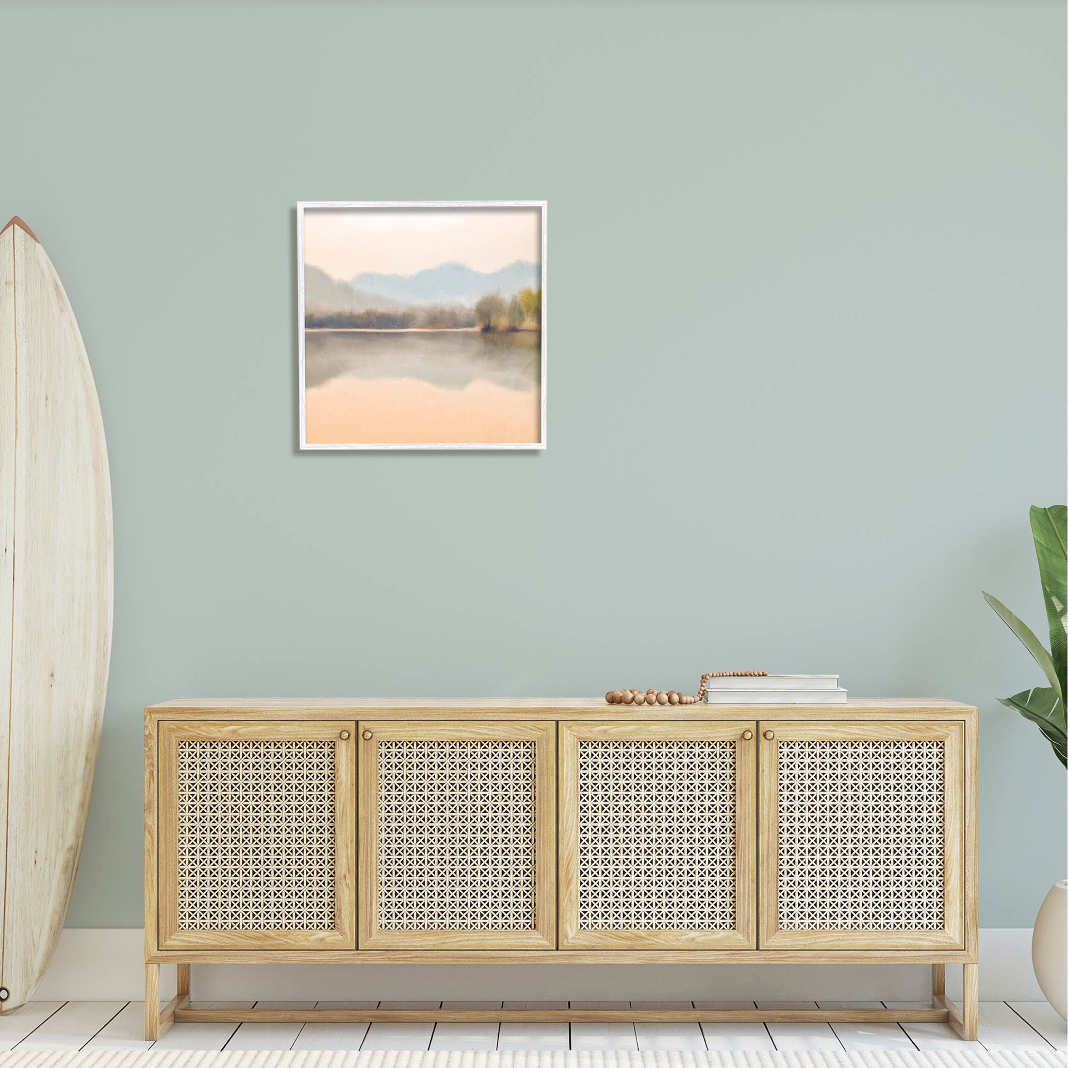 Stupell Industries Serene Sunrise Lake Mountain Reflection Graphic Art White Framed Art Print Wall Art, Design by Kim Allen