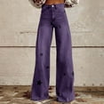 thumbnail image 2 of Stretchy Jeans for Women, Audhol Women's Spring Autumn Flower Print Casual Wide Leg Pants Womens Wide Leg Jeans Purple L, 2 of 8