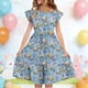 thumbnail image 2 of Vestido de Verano de Manga Corta Vestido de Manga Plisada de Doble Capa de Impresión de Verano para Niños de 5-14 Años, 2 of 7