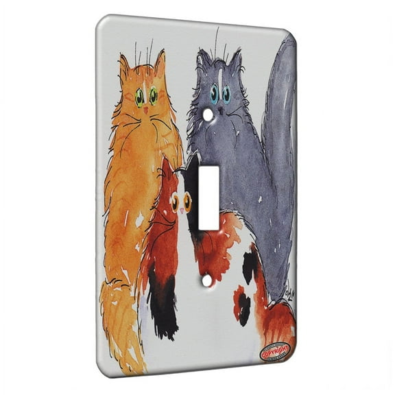 KuzmarK™ Single Gang Toggle Switch Wall Plate - Three Maine Coon Kitties Abstract Cat Art by Denise Every