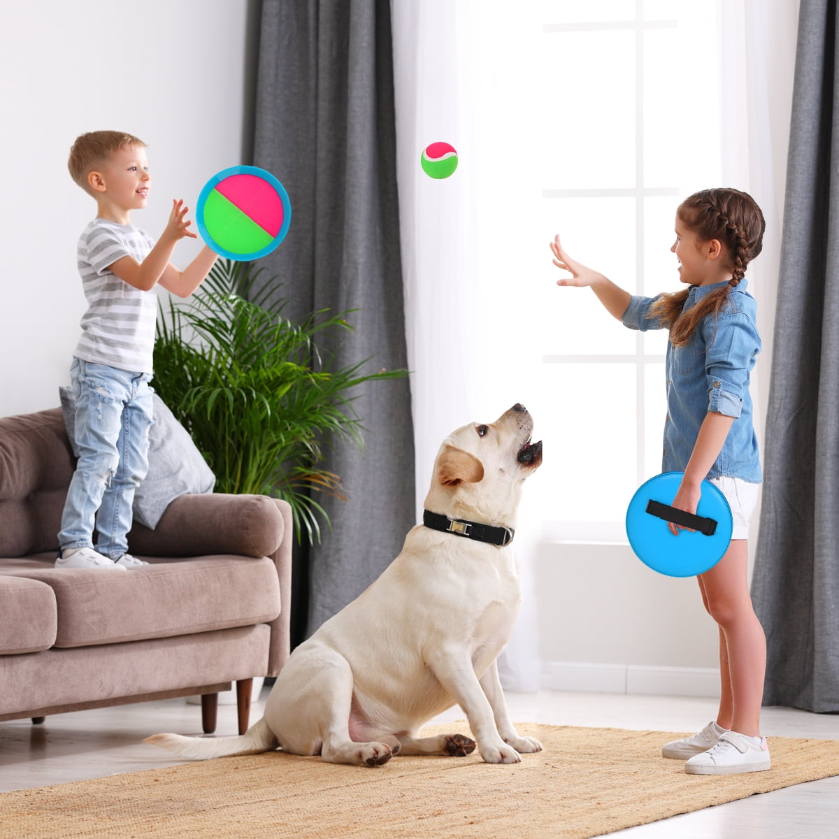 PLAYZAP Toss and Catch Ball Set - Outdoor Toys for Kids ages 3 4-8, Beach Toys Outside Yard Pool Lawn Games, Gifts for Boys Girls Adults Family - 2 Paddles 2 Sticky Balls(Upgraded)