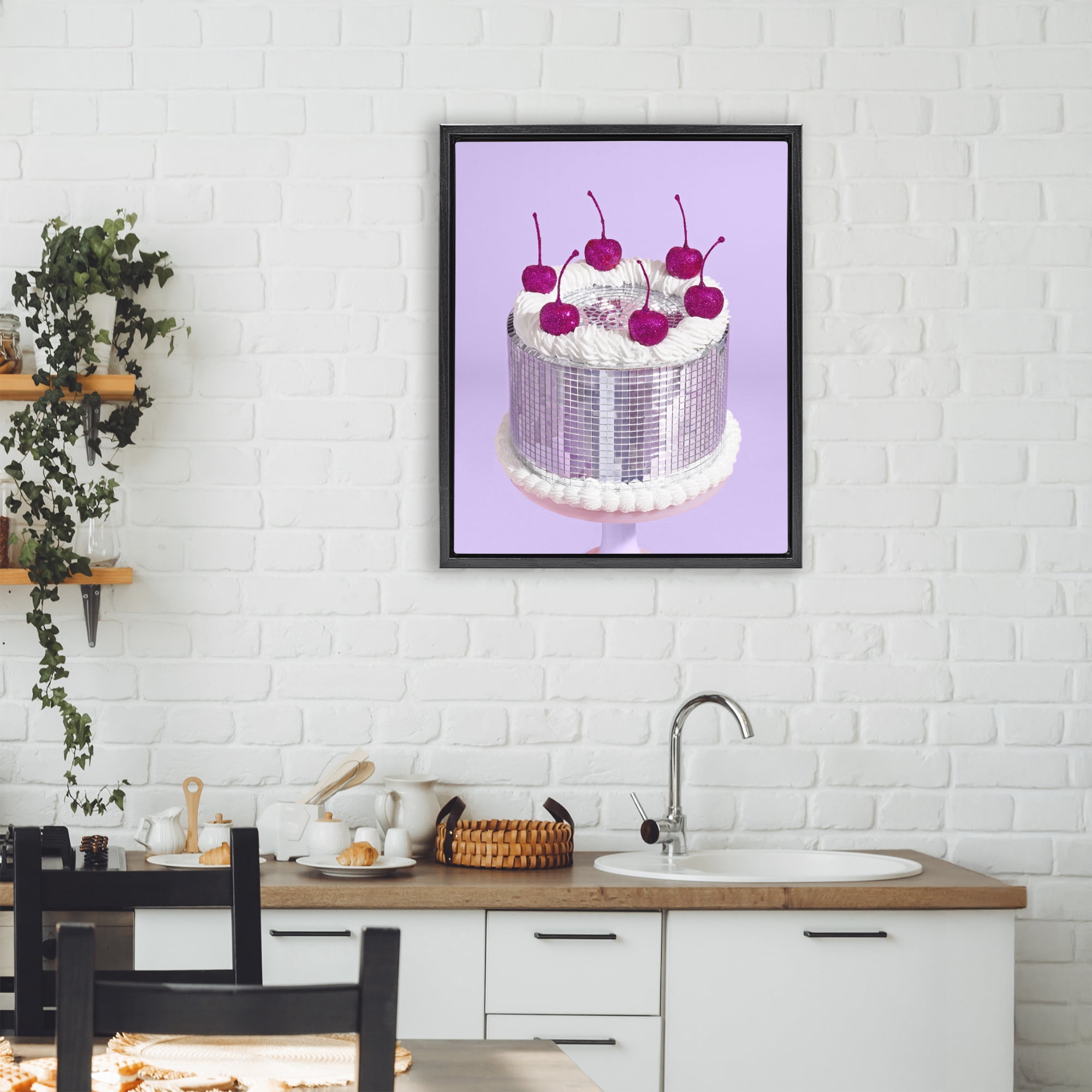 Stupell Industries Gleaming Disco Cake Black Framed Floater Canvas Wall Art, design by LISH Creative