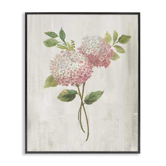 Stupell Industries Pink Hydrangea Paired Stems Black Framed Giclee Art, design by Nan