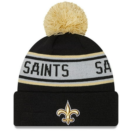 Youth New Era Black New Orleans Saints Repeat Cuffed Knit Hat with Pom