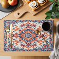 thumbnail image 2 of Retro Ethnic Leaves Placemats Set of 1, Orange Blue Flowers Texture Non-Slip Place Mats Washable Table Mats for Kitchen Dining Table Decorations Indoor/Outdoor, 2 of 9