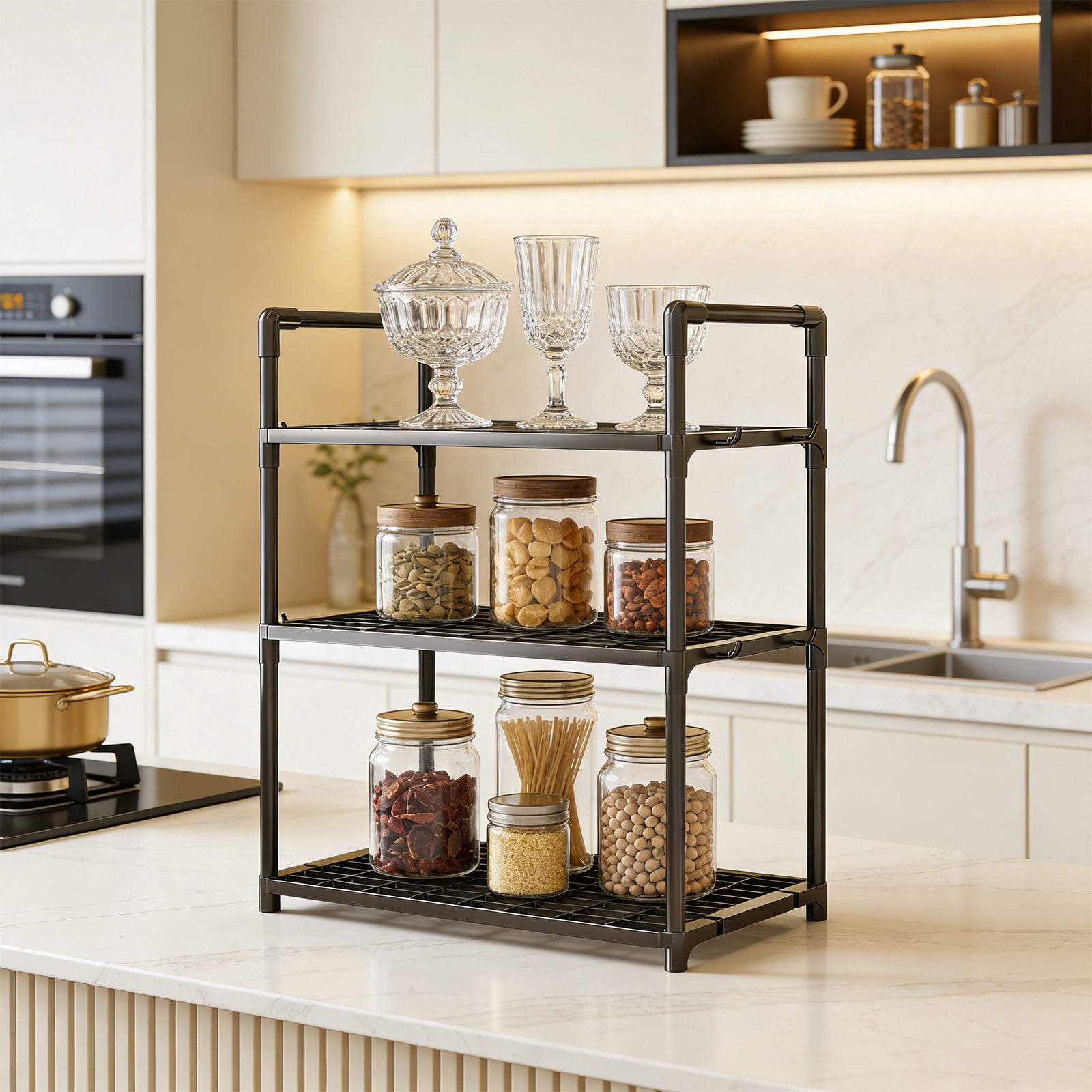 Werulen Multi Layer Kitchen Storage Rack for Home,Floor Standing Storage Rack for Bathroom,Household Organizer for Daily Necessities,Kitchen Bathroom Storage Rack,Multi Layer Floor Storage Shelf