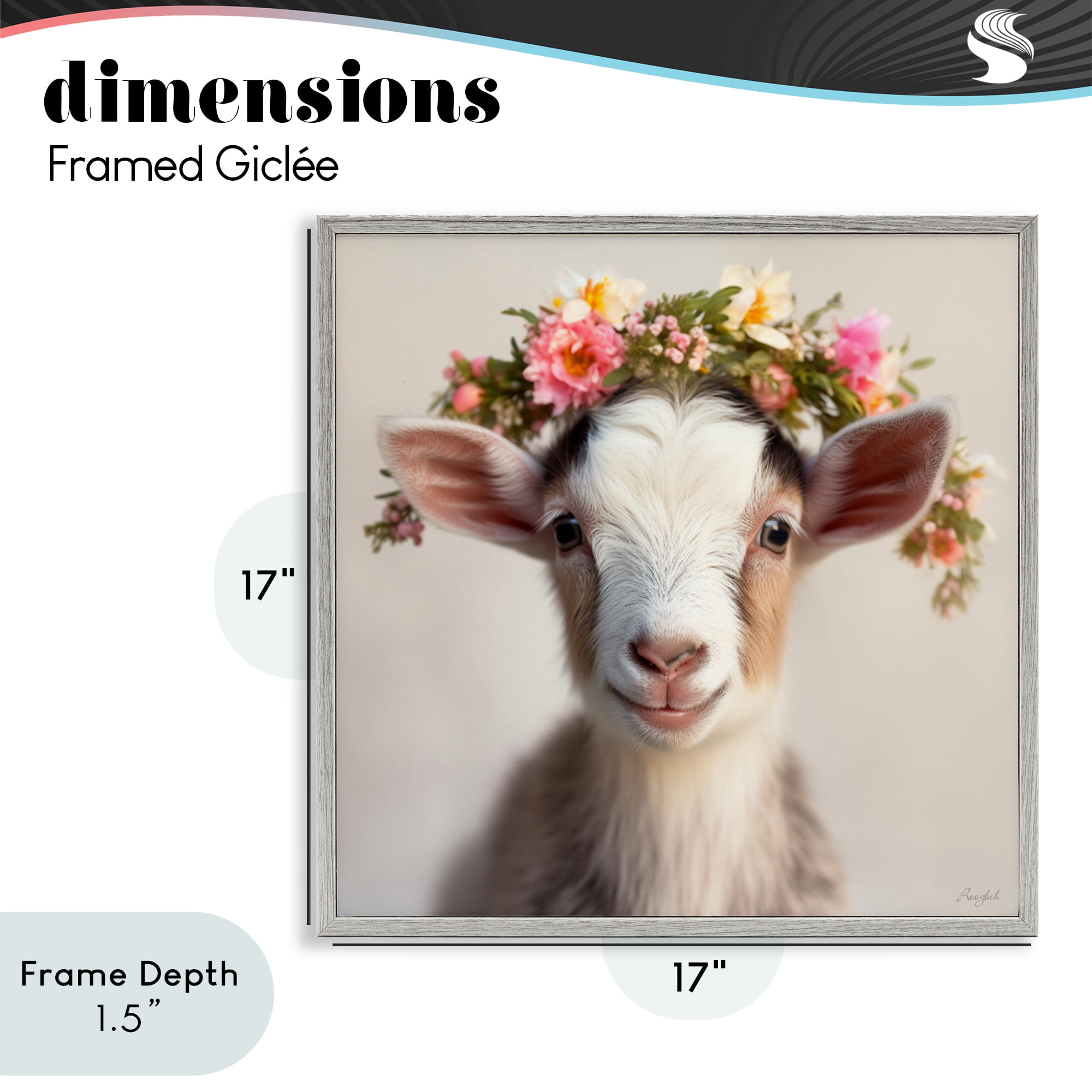 Stupell Industries Flower Crowned Goat Gray Framed Giclee Art, design by Roozbeh