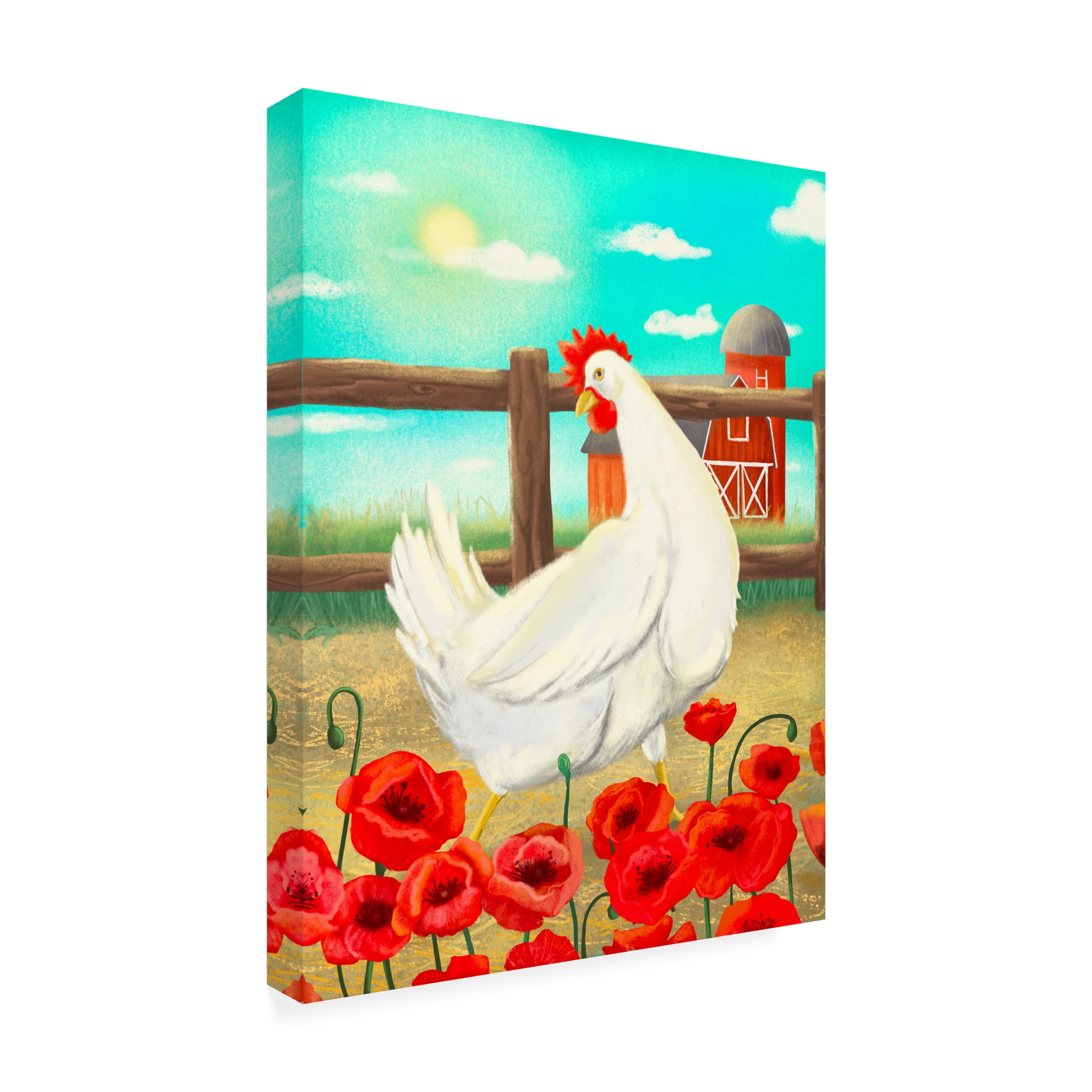 Canvas Wall Art - Christine Rotolo 'Chicken With Poppies' Wall Art for Living Room, Bedroom, or Office Décor by Trademark Fine Art - 18 x 24 Inches