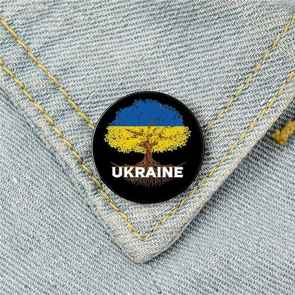 UKRAINE FLAG TREE PIN, I Stand With Ukraine Support Brooch Badge Button Pin, .79" / 2cm