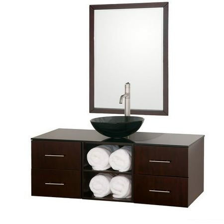 Wyndham Collection Abba 48 inch Single Bathroom Vanity in Espresso, Smoke Glass Countertop, Smoke Glass Sink, and 36 inch Mirror
