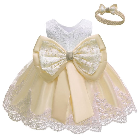 Bullpiano Baby Girls Ruffle Lace Backless with Headwear,Bowknot Flower Dresses Pageant Party Wedding Gown Dress Up 0-3Months