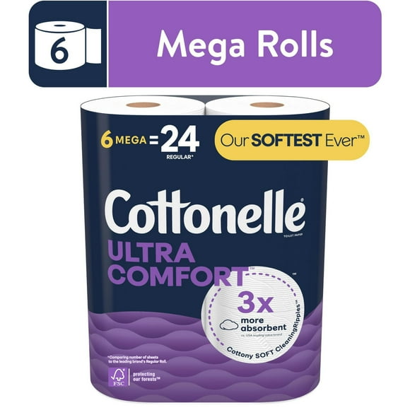 Papier hygiénique Cottonelle Ultra Comfort, 6 méga rouleaux (6 méga rouleaux = 24 rouleaux ordinaires), 244 feuilles par rouleau Papier hygiénique Cottonelle Ultra Comfort,6 méga